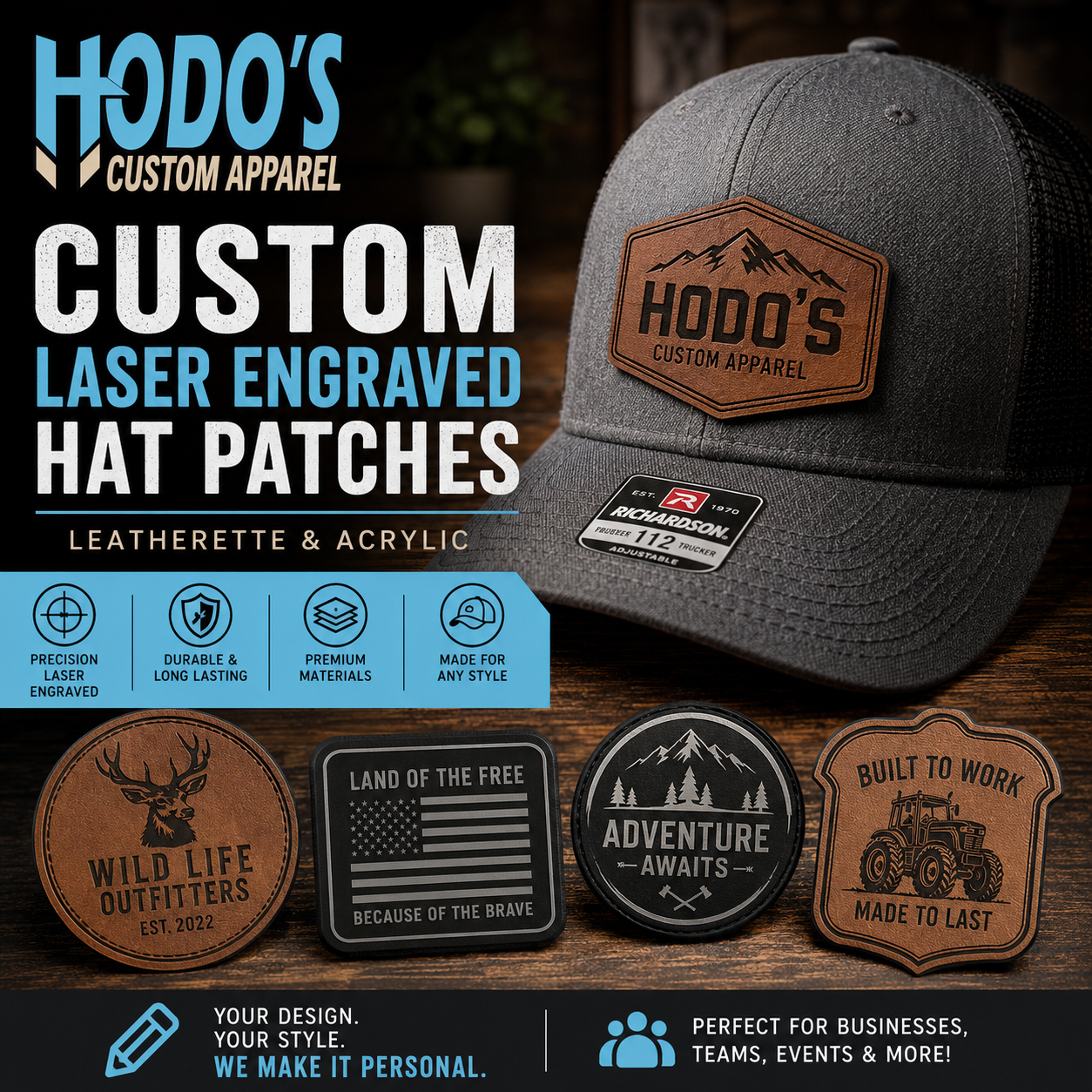 Custom Laser Engraved Acrylic/Leatherette Patches