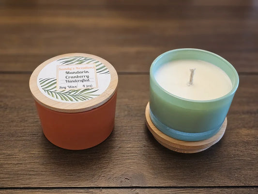 Sandy'z Kreationz - 4 oz Glass Jar- Scented Soy Wax Candle with bamboo lid