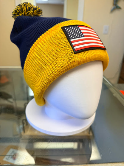 Sportsman 12" Pom-Pom Cuffed Beanie with American Flag Patch - SP15