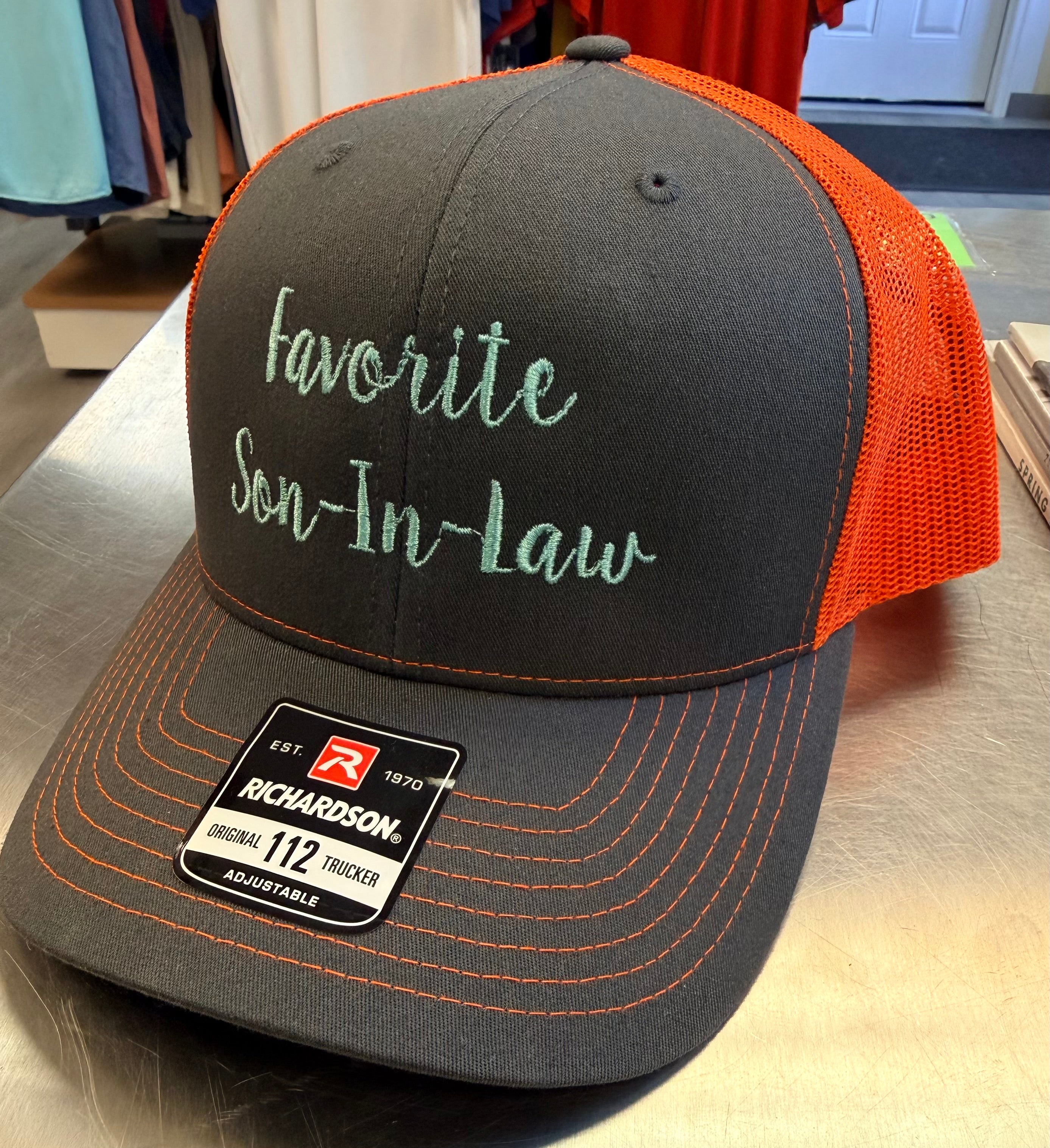 Favorite Son-In-Law Richardson 112 Trucker Hat – Charcoal/Orange